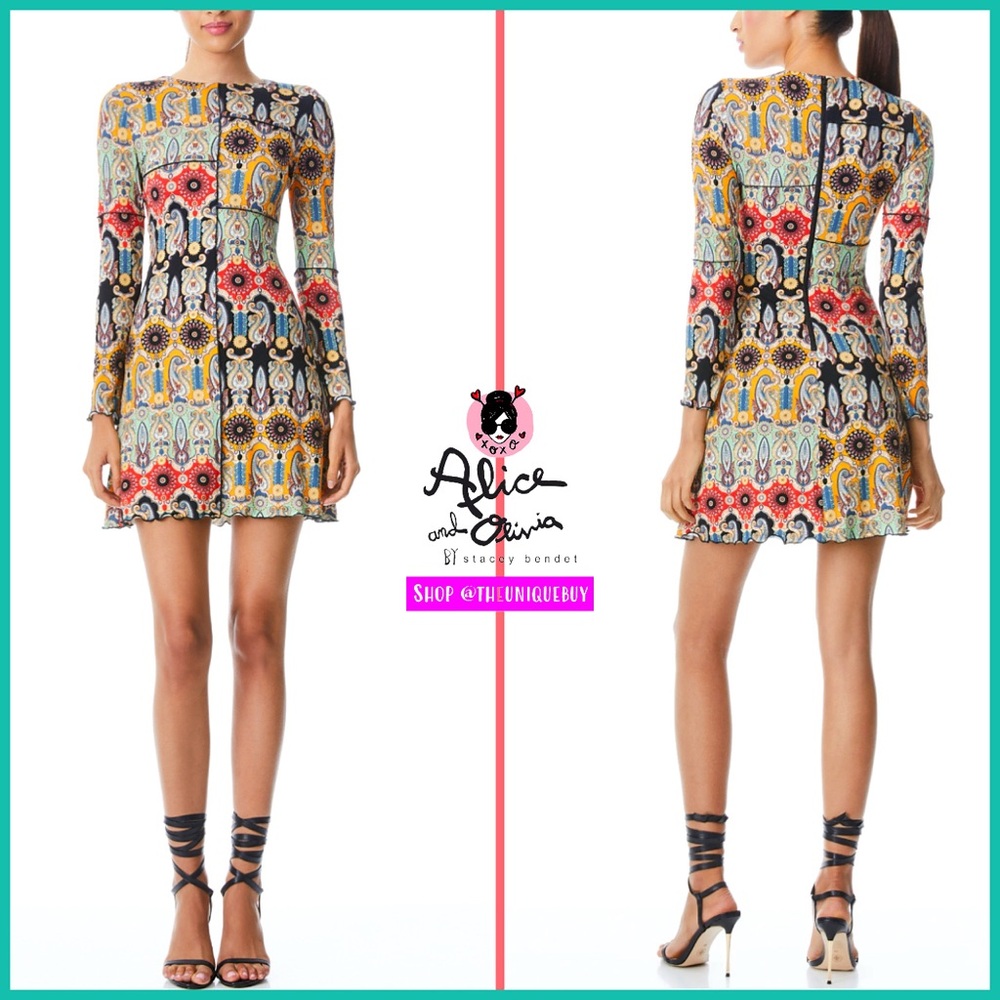 Alice + Olivia Delora Boho Print Floral Paisley Mini Dress - Picture 5 of 16